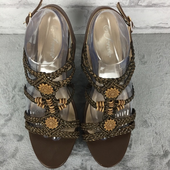 Forever Brown Boho Wedge Sandal Size 10 - Picture 3 of 7